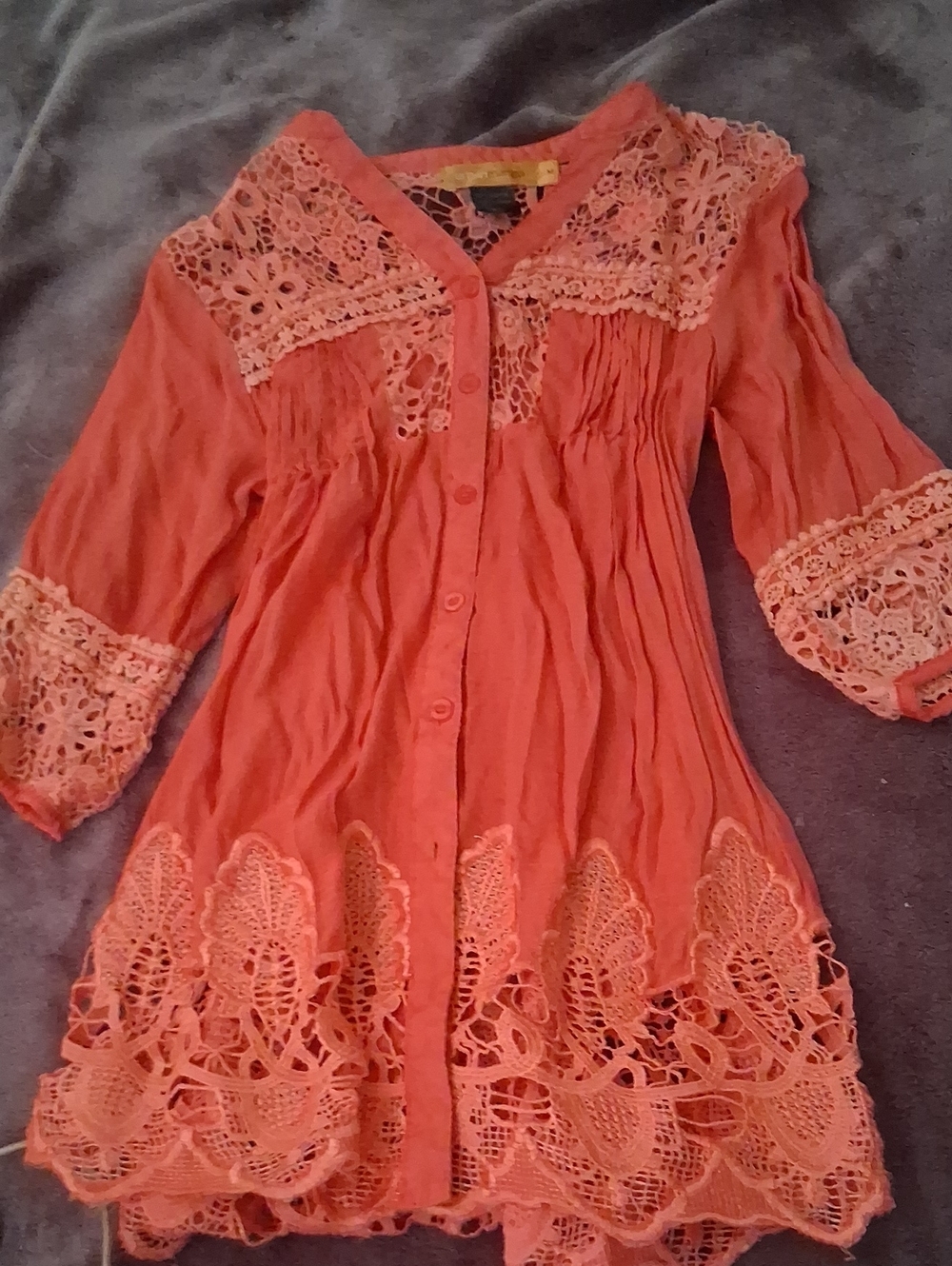 Coral Crochet-Trim Button Front Tunic Top